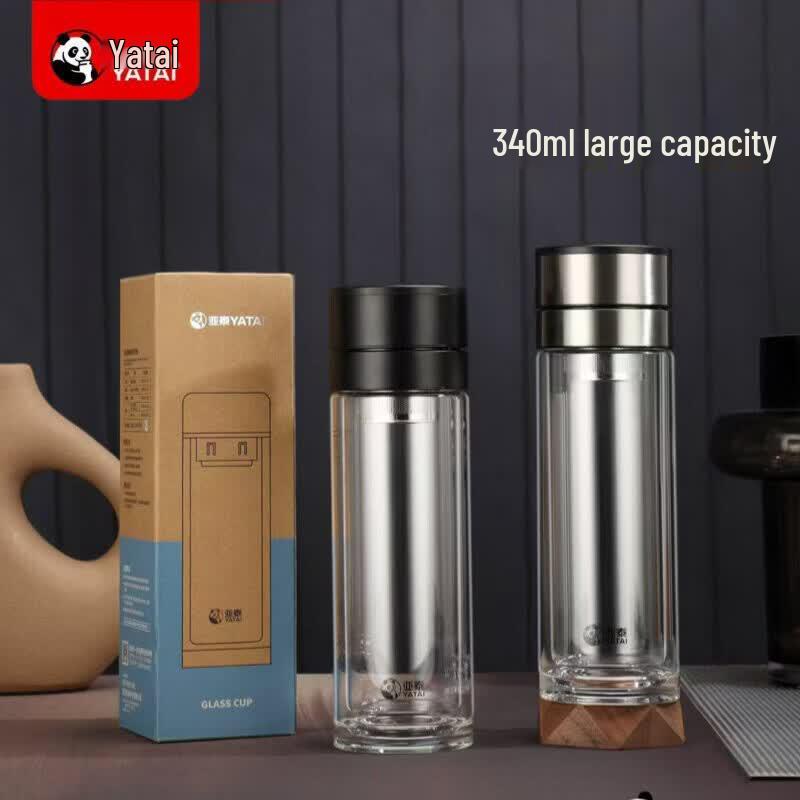 YATAI Portable One-Touch Double-Layer Glass Tea Infuser Cup 340ml