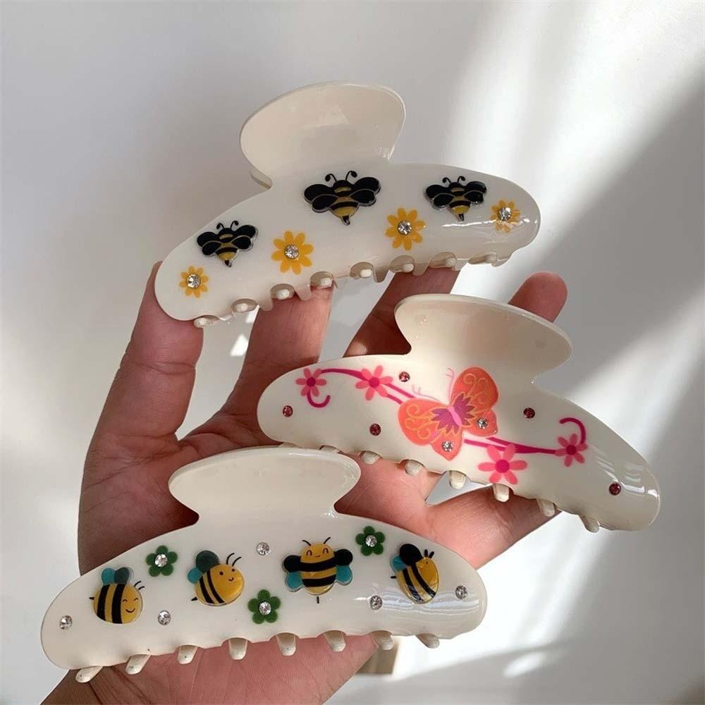 Korean Style Rhinestone-inlay Hair Claw Iridescent Acrylic Hair Claw Women Shark Clip Head Wear