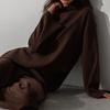 GMXIA Women's Half Turtleneck Sweater Set Irregular Bevelled Sweater + Knitted Wide Leg Pants Two Piece Set