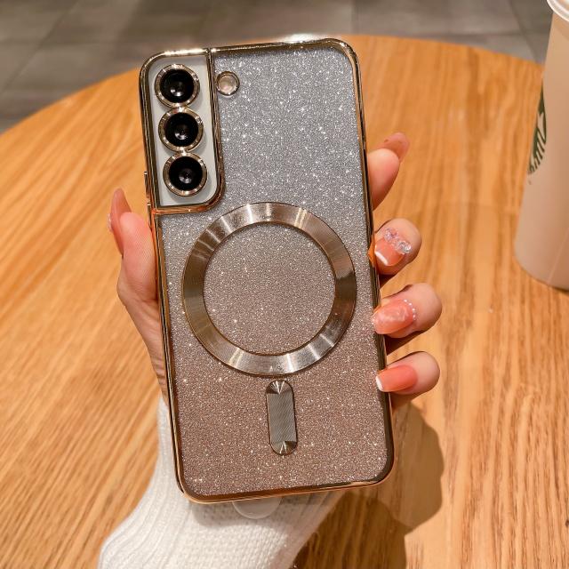 For For Samsung S24 S25 Ultra  Plating Frame Flash  Magnetic Phone Cover For For Samsung Galaxy S23 S22 Plus S21 FE Case