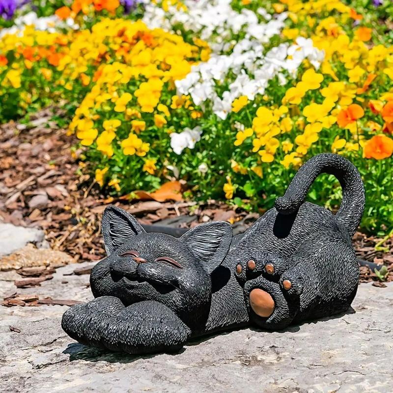 Whimsical Cat Sculpture Lounging Garden Art Statue Outdoor&Indoor Ornament Decor
