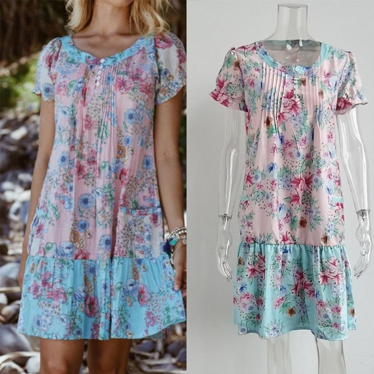 

2026 Spring Fashionable Women s Mid-Length Short-Sleeve Dress 4XL синій