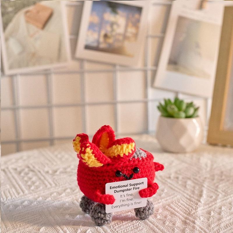 Funny Crochet Emotional Support Cloud Doll With Card Desktop Ornament Handmade Knitted Cake Dolls Christmas Gifts Home Decor