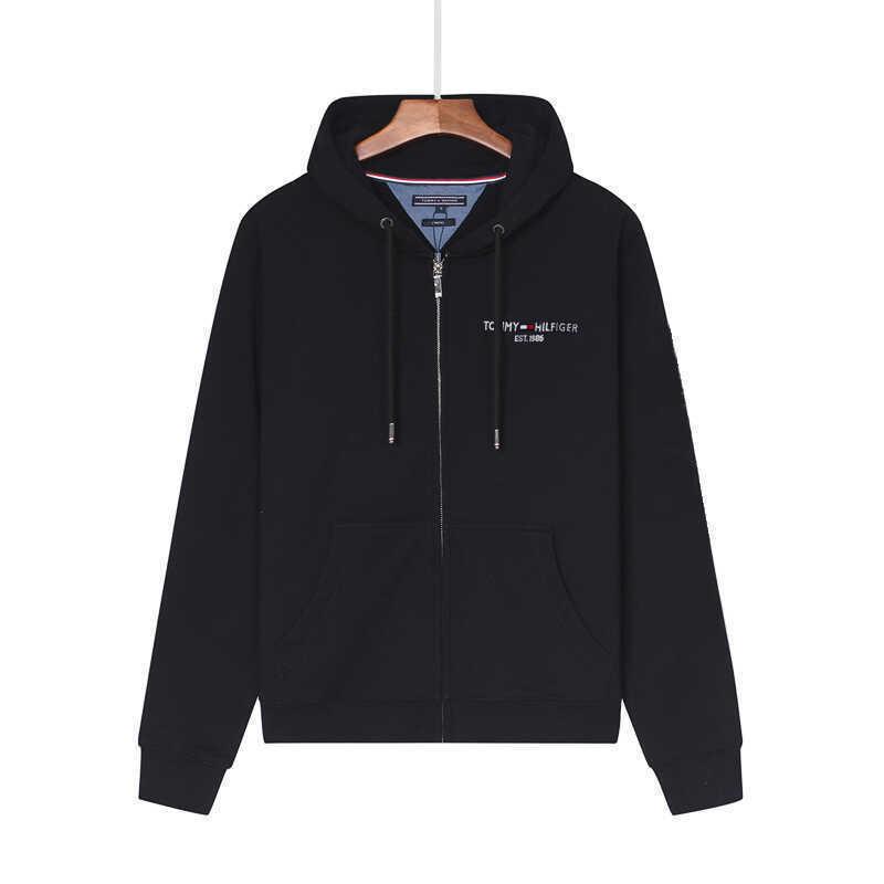 Tommy Men's Long-Sleeve Jacket, Hooded Cardigan, Spring & Autumn Sweatshirt, Casual Base Layer