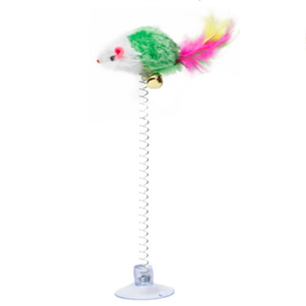 Plush Elastic  Swing  Mouse  Cat  Toys Suction Cup Spring Feather Stick With Bell Colorful Interactive Stress Relief Pet Supplies