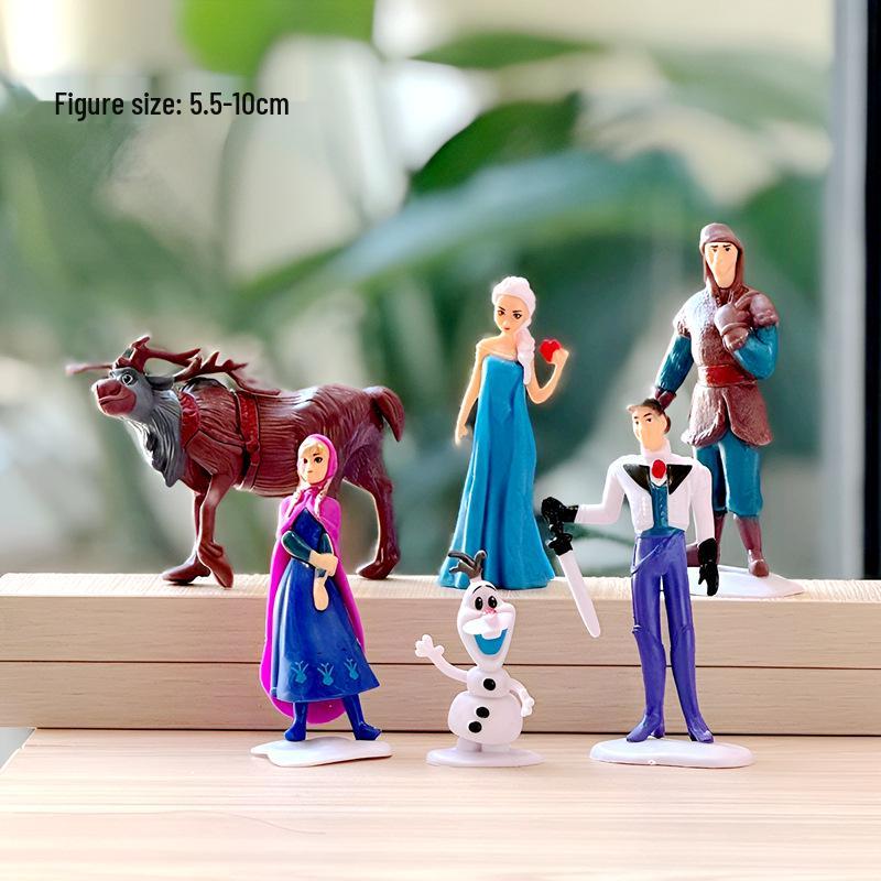 Frozen Hand-Painted Figure Set: 6-Piece Elsa, Anna, Olaf, and Princess PVC Cake Ornaments.