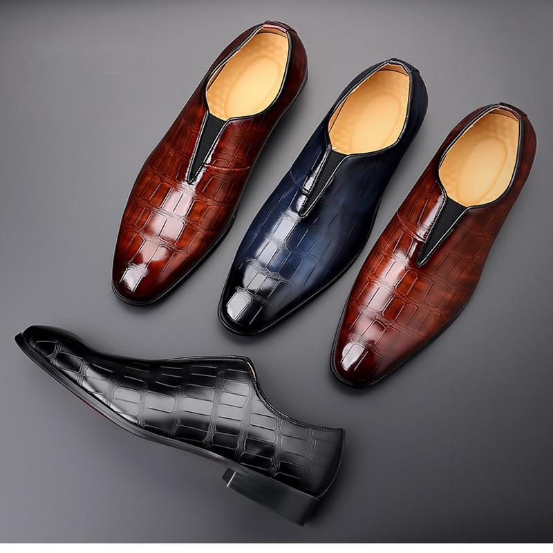 Luxurious Men's Leather Slip On Shoes Business Man Flat Classic Men Dress Shoes Leather Italian Formal Oxford Shoes