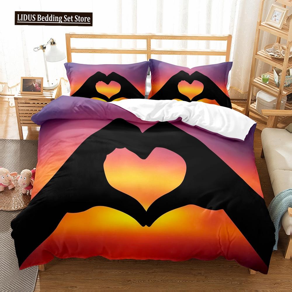 Love Duvet Cover Set Couple Hug Romantic Theme Tree Heart Shaped Polyester Comforter Cover King Full Size For Lover Bedding Set
