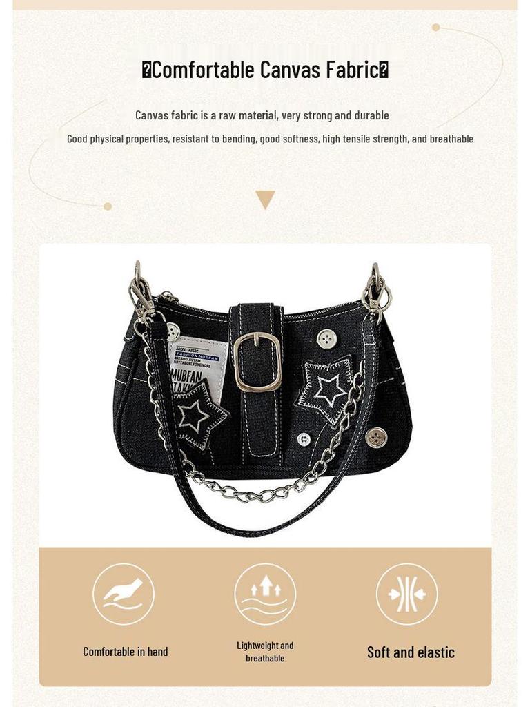 2025 Y2K Spicy Girl Star Chain Canvas Shoulder Bag
