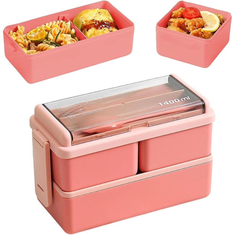 Mit Gabel und Löffel Mikrowellen-Bento-Boxen Doppelschichtiges Geschirrset Büroangestellter