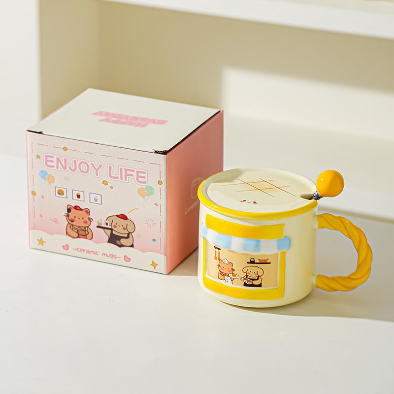 Cute Cartoon Mug Home Drinking Water Cup Office Ceramic Coffee Cup Cute High Looking Couple Water Cup
