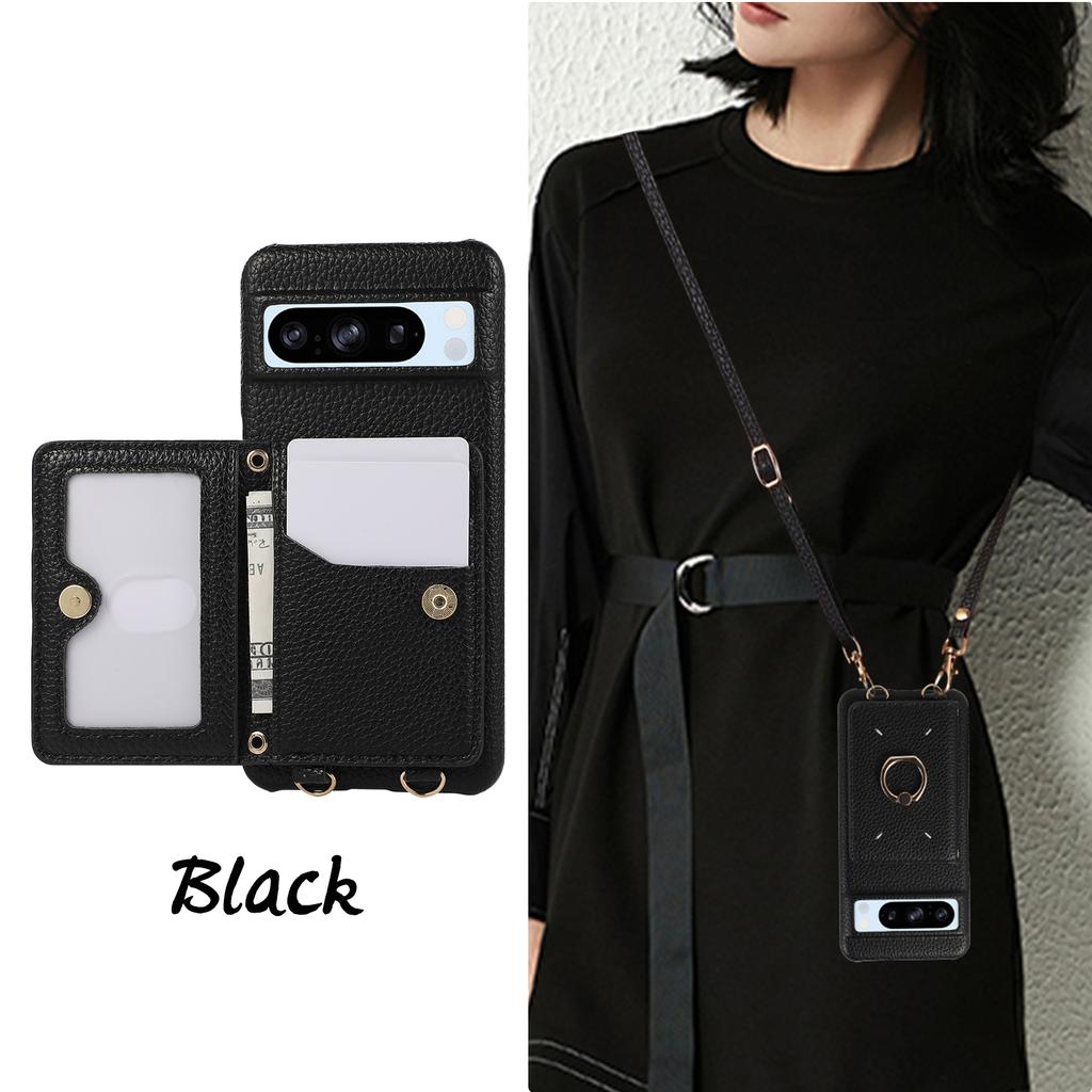 Crossbody Cards Bag Wallet Leather Ring Holder Case For Google Pixel 8 Pro 8A 7A 7Pro Long Lanyard Rope Kickstand Pocket Cover
