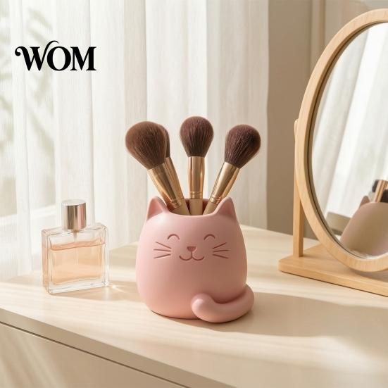 Smooth Surface Pen Holder Holder, Cartoon Cat Shape Desk Organizer, Decorative Odorless Container Stationery for Pencils Gel Pens Makeup Brushes