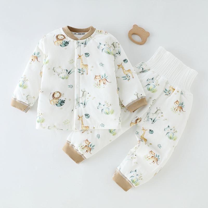 Infant and Toddler Set with Three-layer Cotton Jacket for Male and Female Babies To Keep Warm Cotton Underwear Set