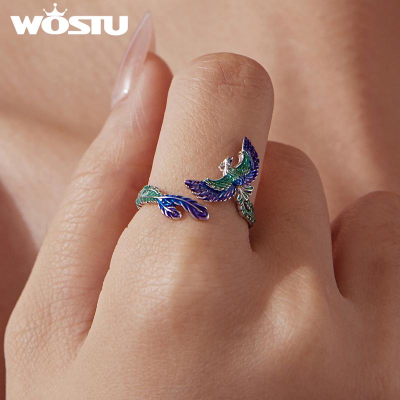 WOSTU 925 Sterling Silver Unique Phoenix Open Ring For Women Original Luxury Animal Justable Rings Xmas New Year Jewelry Gift