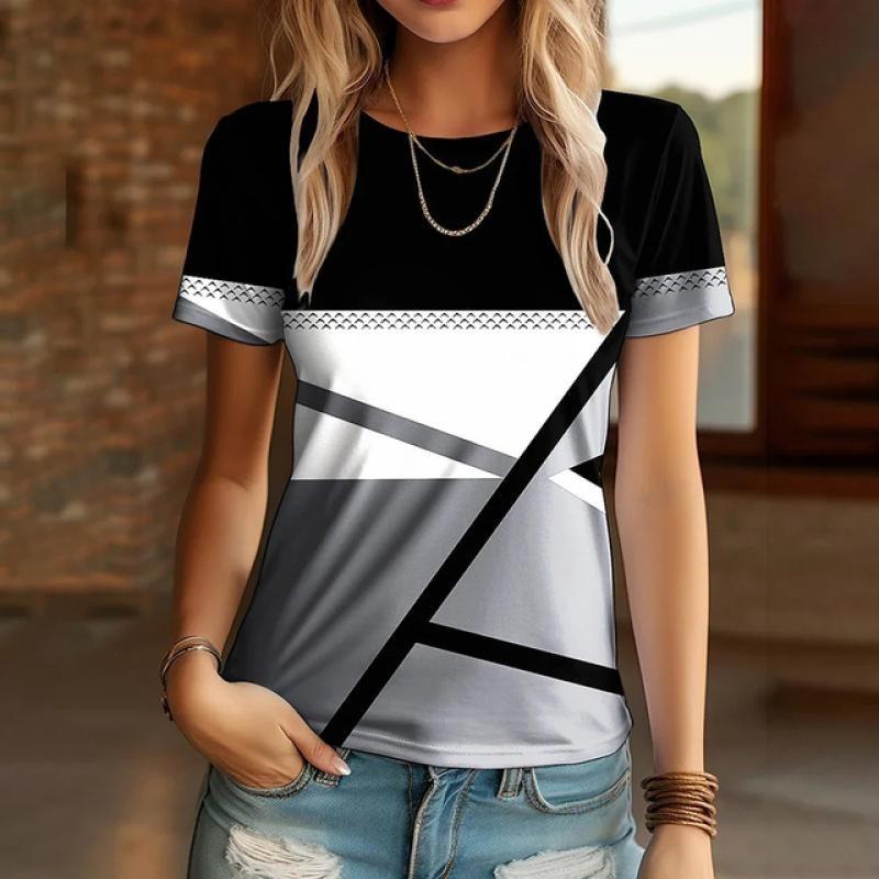 Fashion Summer Diagonal Stripe 3D Printed T-shirt Women Street Casual Harajuku T-shirt Women