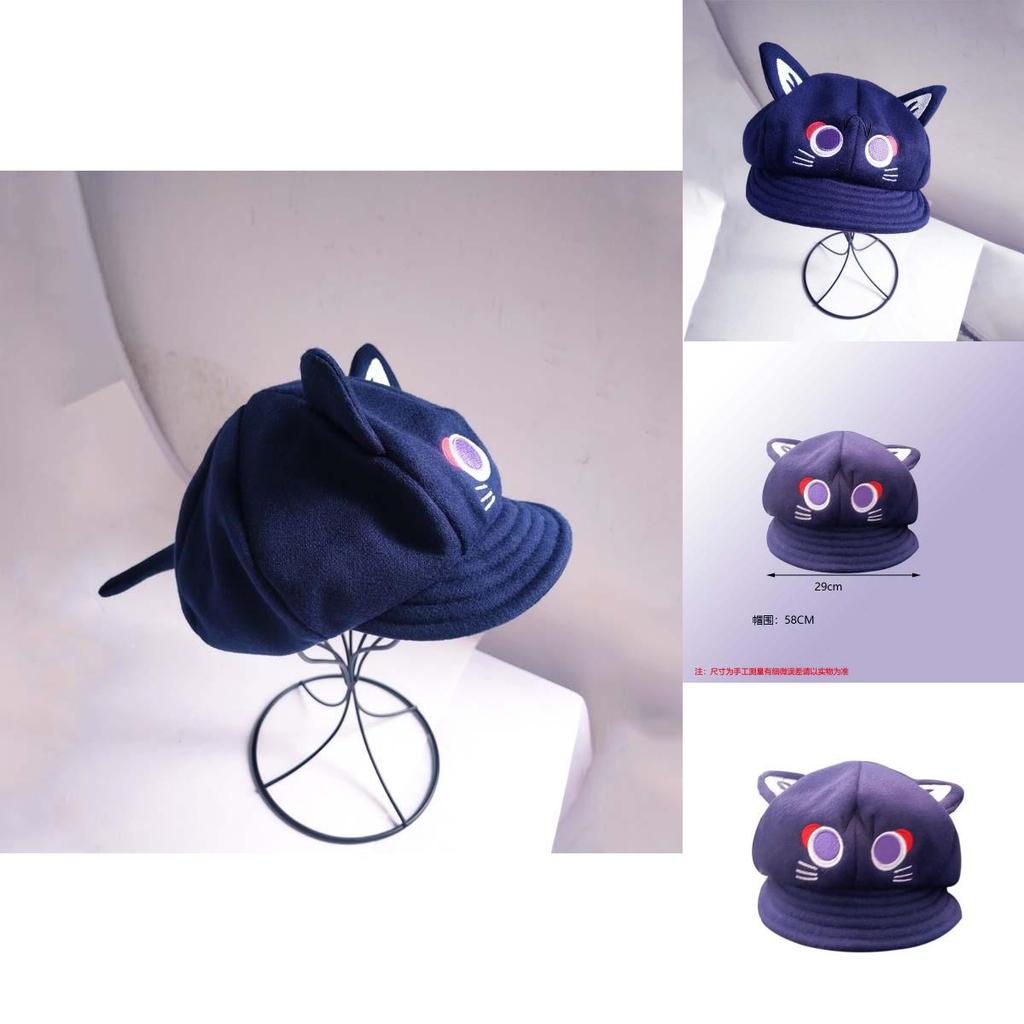 Cute Purple Cat Ear Beret Hat For Women All Seasons Warm Polyester Cotton Material