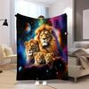 Lion Family In Space Fleece Blanket Cosmic Galaxy Print Throw Soft Warm All Season Bedding Home Decor Gift For Animal Lovers