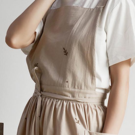 Yousheng Cross Back Cooking Apron Breathable Retro Cotton Embroidered Bib Apron for Home