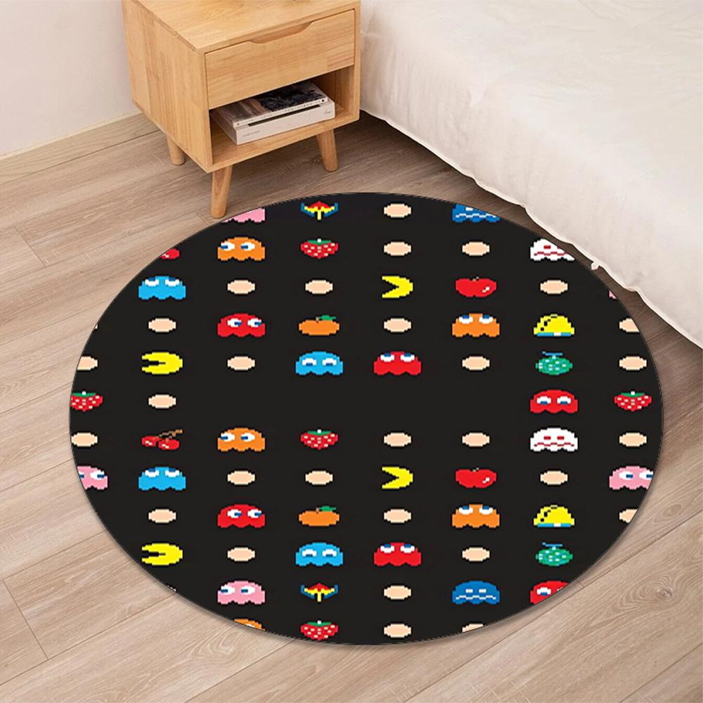 Pac Man Printed Round Rug Carpet Chair Rug Area Rug Entryway Doormats,for Office Chair Living Room Bedroom Kitchen Room.