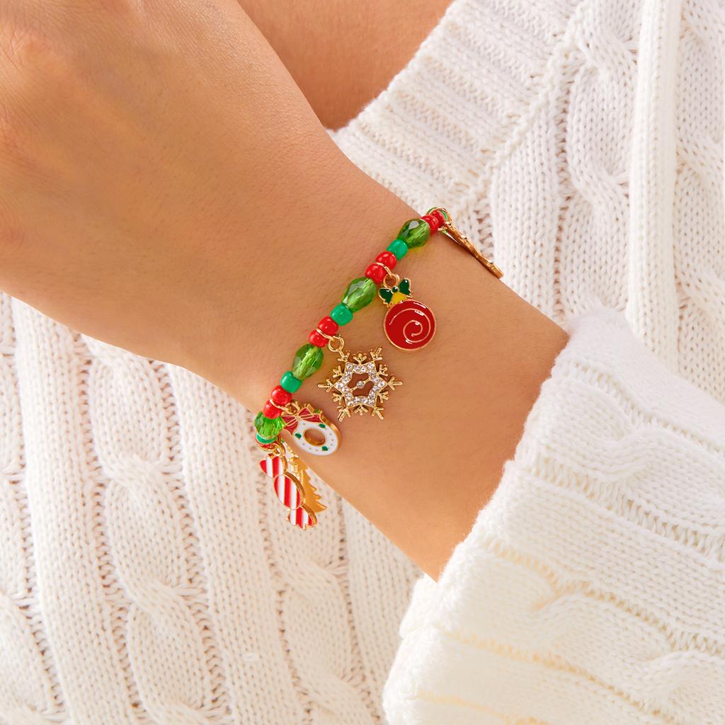 Cute Christmas Beaded Metal Bracelet for Women Xmas Santa Claus Crystal Snowman Elk Festival Jewelry Party Fashion Unisex Gifts