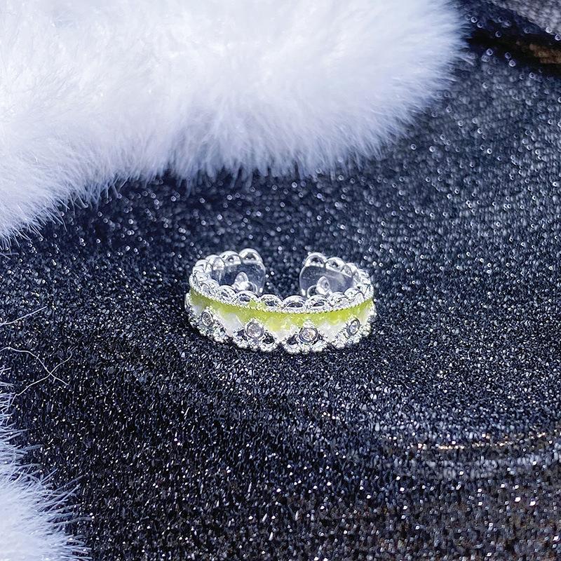 Small Fresh Green Enamel Oil Dripping Butterfly Open Ring Niche Design Unique Senior Sense Student Party Ring Woman