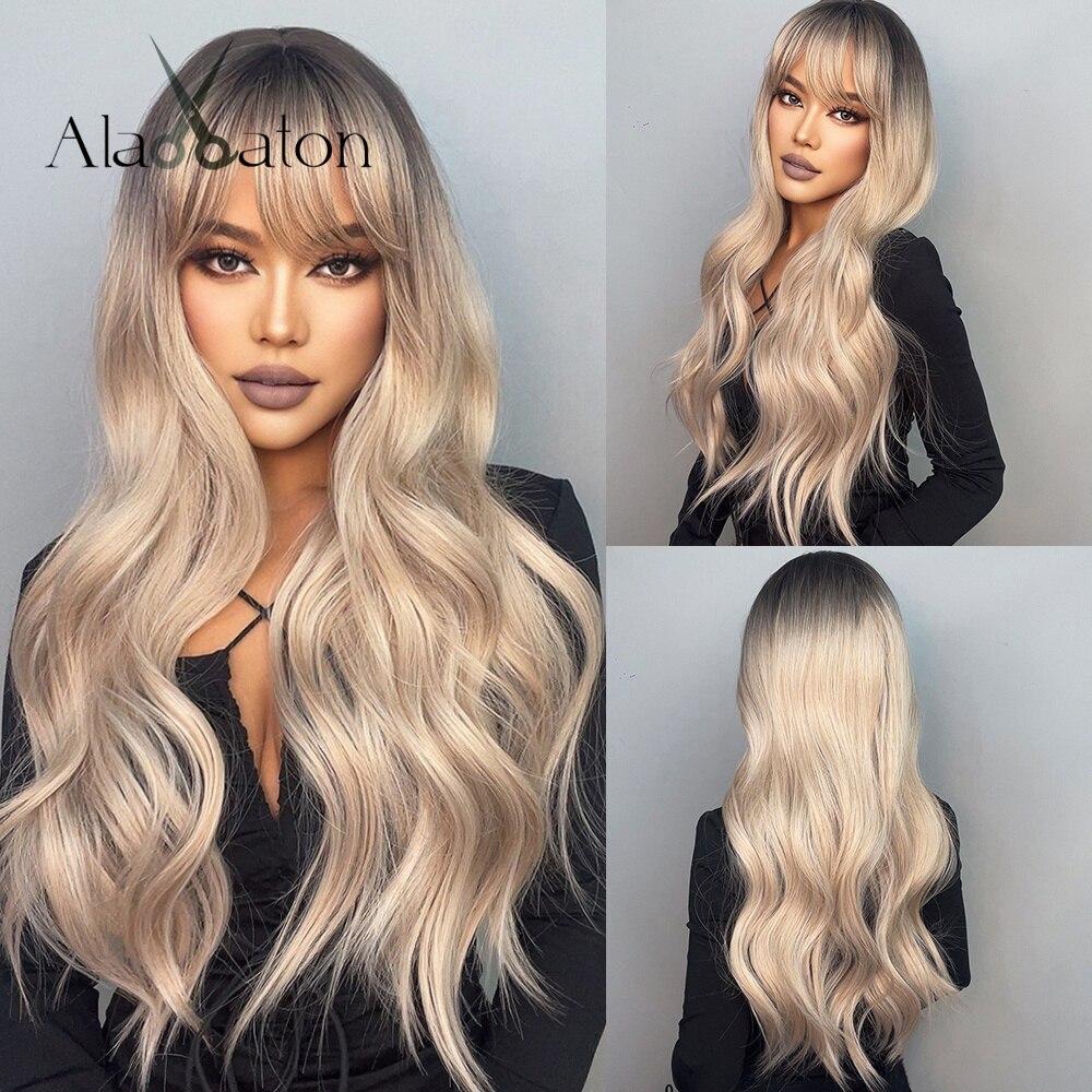 

ALAN EATON Длинные коричневые натуральные волнистые синтетические парики с челкой Медно-рыжие волосы Парики для женщин Ежедневное использование для косплея Термостойкие