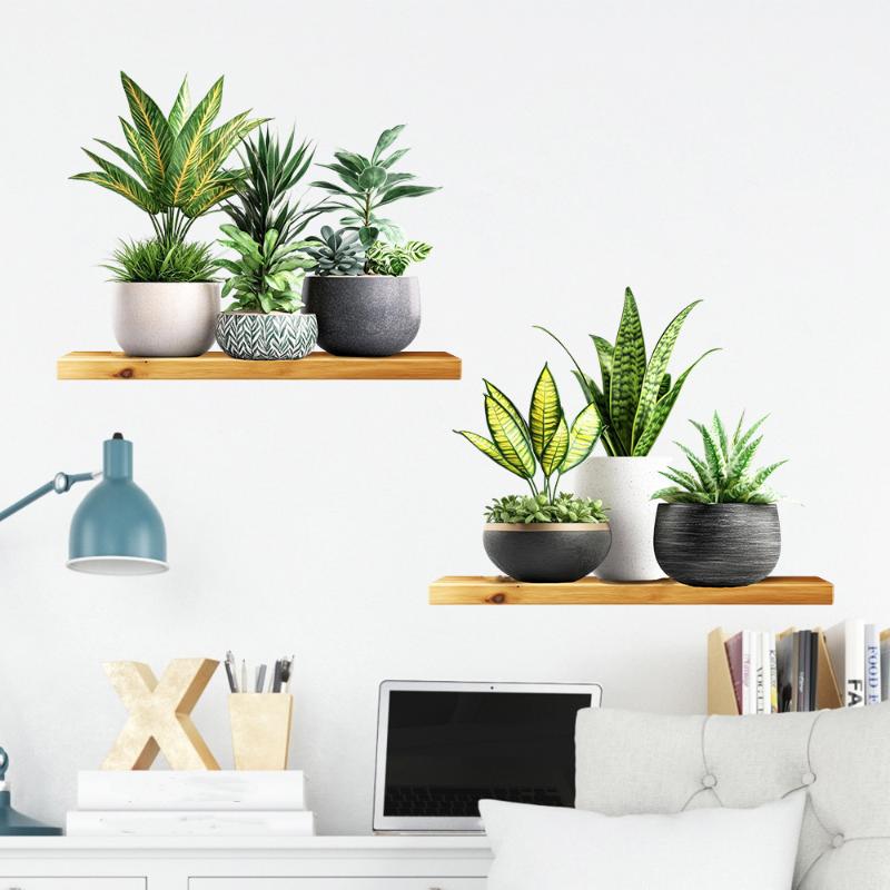 1 Sheet Removable Vinyl Stickers Watercolor Botanical Plant Wall Decals For Living Room Bedroom & Modern Farmhouse Decor