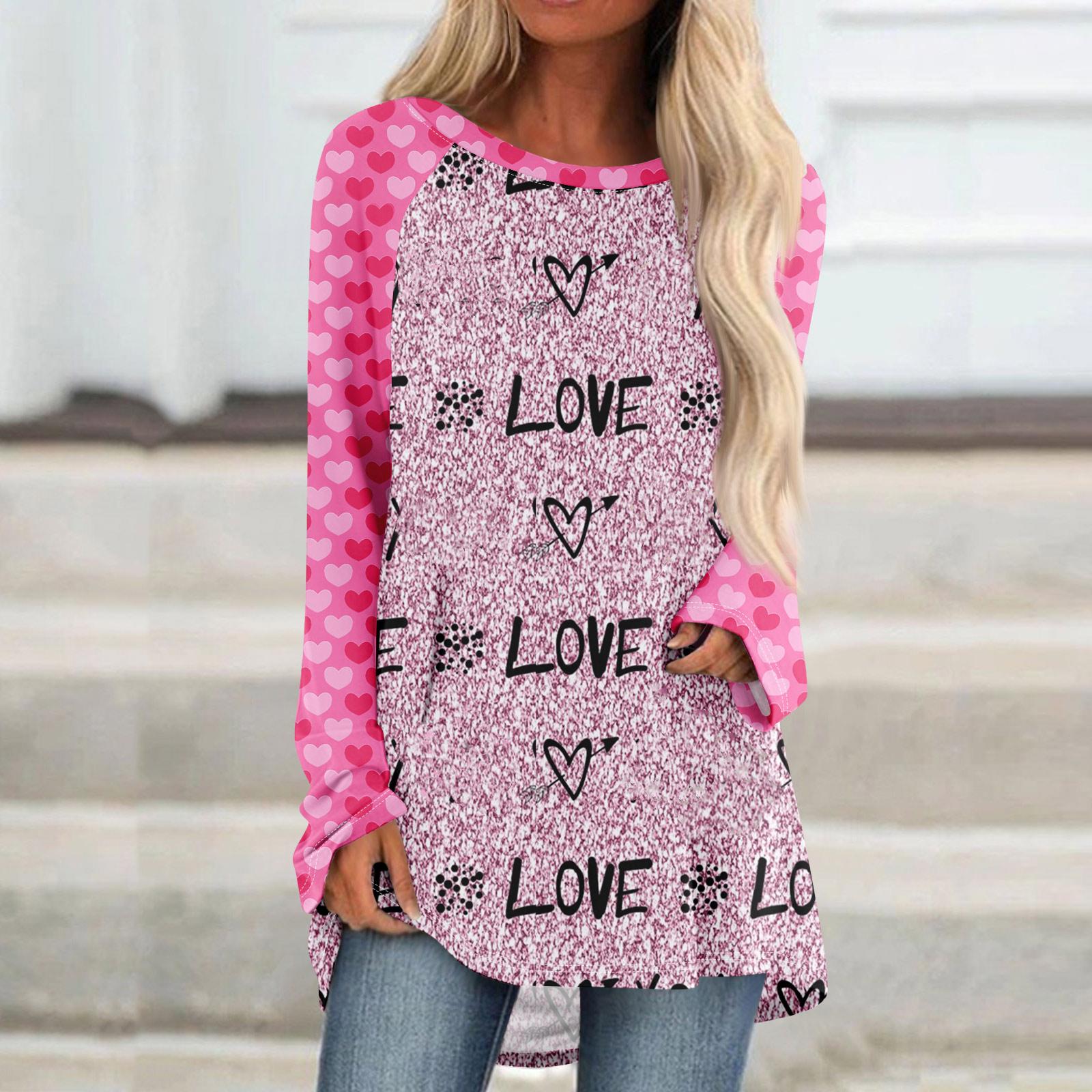 

Женский модный свободный свитер средней длины с круглым вырезом, с принтом ко Дню святого Валентина, рукавами реглан, с длинными рукавами, повседневный топ XXXL
