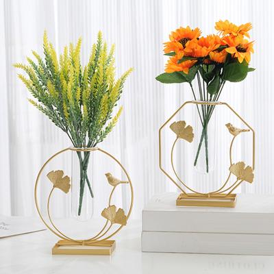 Blumenvase Nordischer Stil Elegant Stehend Goldene Blume Hydroponische Glasvase Haushaltswaren
