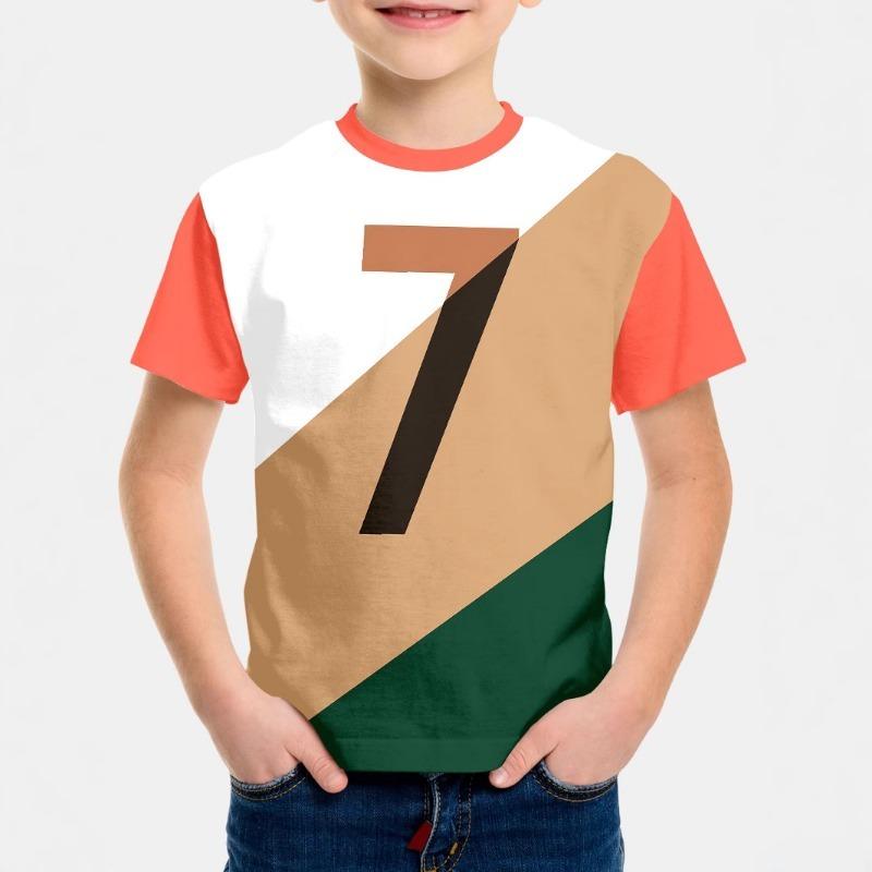 Color Blocked Short Sleeved 3D Digital Printed T-shirt for Children Shirt