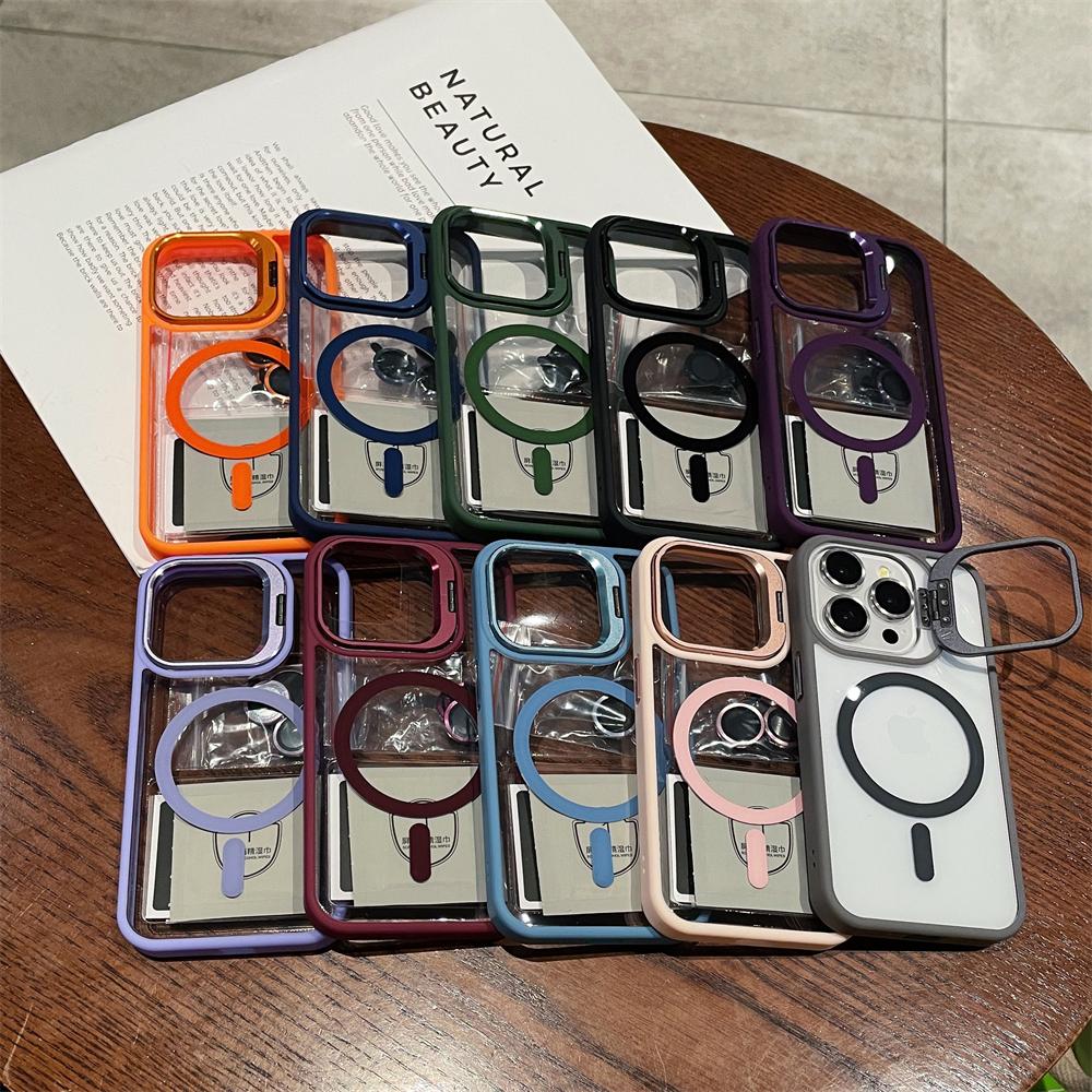 Magnetic Camera Stand Holder Clear For iPhone 15 14 13 12 11 Pro Max Plus For Magsafe Lens Mount Bracket Shockproof Cover Funda