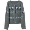 Sancai Women's Retro Jacquard Knit Cardigan