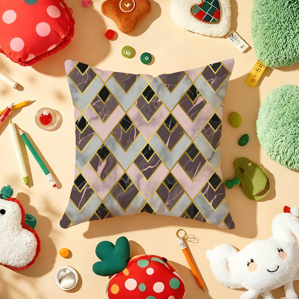 Hexagon Marble Pattern Cushion Cover Plush Fabric Soft DoubleSided Printed Sofa Warm Winter Home Gift Pillow Cover