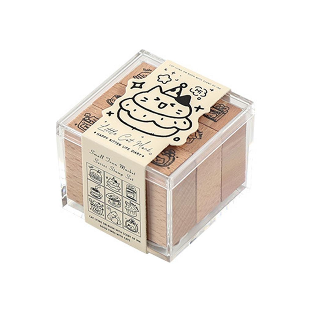9pcs Vintage Wooden Rubber Stamps Clear Cartoon Patterns Beech Material for Paper Crafting Letters Diary Greeting Cards