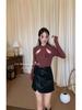 Shuzhi Women's Slimming French Rose Waist-Cinching Knitted Top