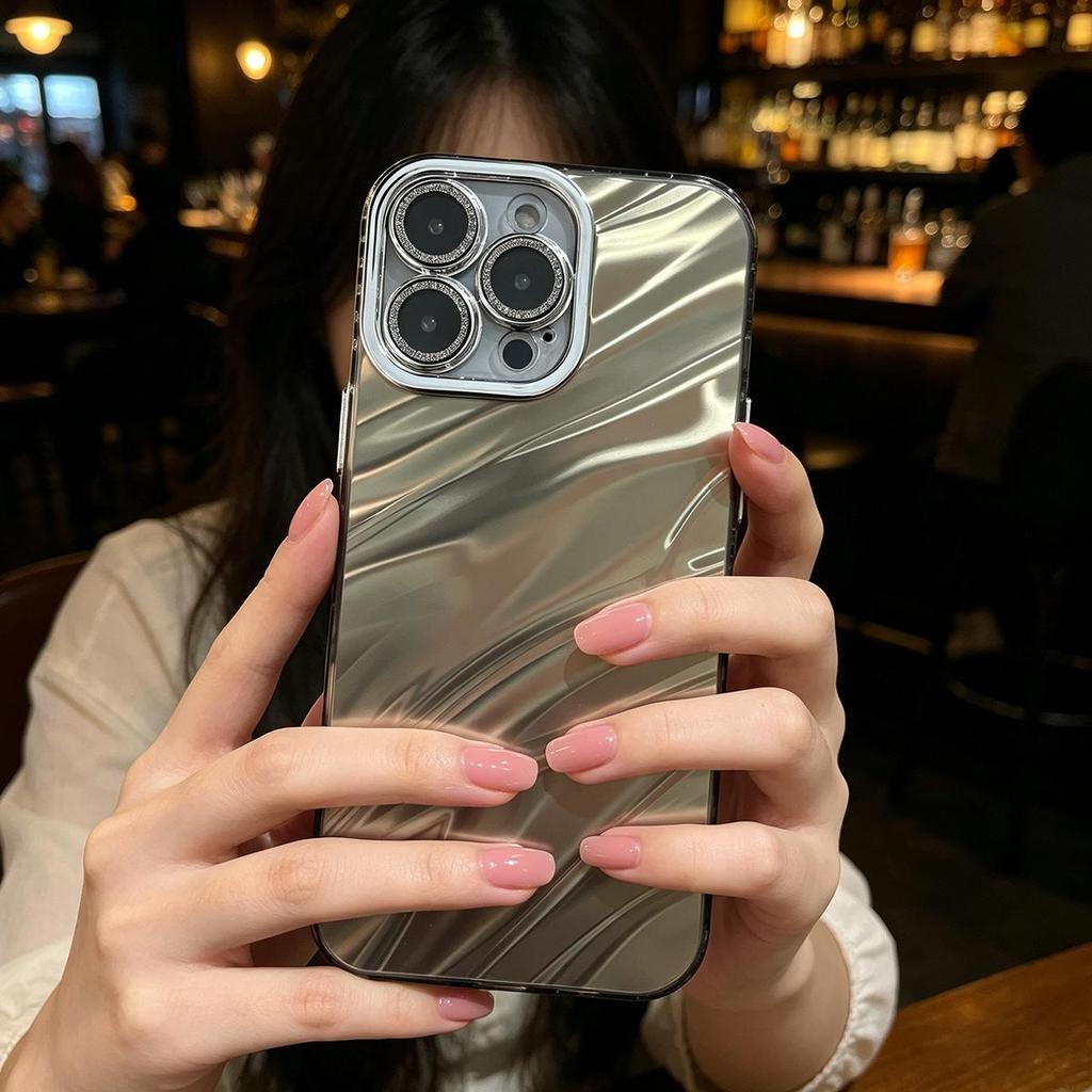 Water Ripple iPhone 16 Pro Case with Rhinestone Lens