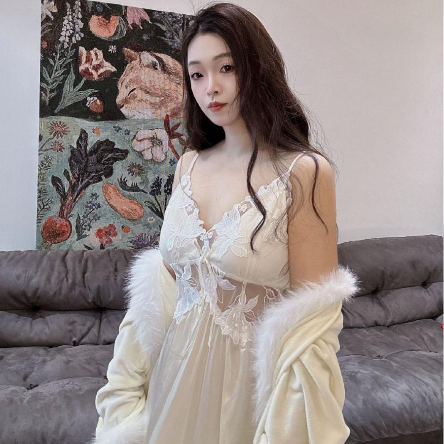 Carat Lover French Fleece-Lined Bathrobe & Camisole Long Dress - Women's Sexy Autumn/Winter Collection