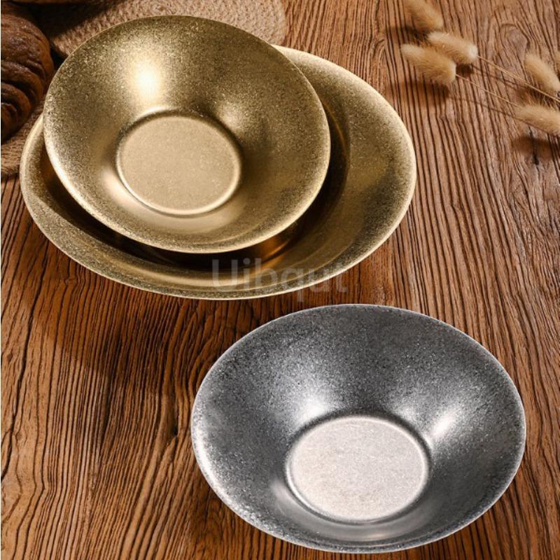 Vintage Stainless Steel Pasta Plate Korean Salad Bowl Crayfish Plate Golden Western Dining Plate Ramen Mixed Noodle Bowl Platos