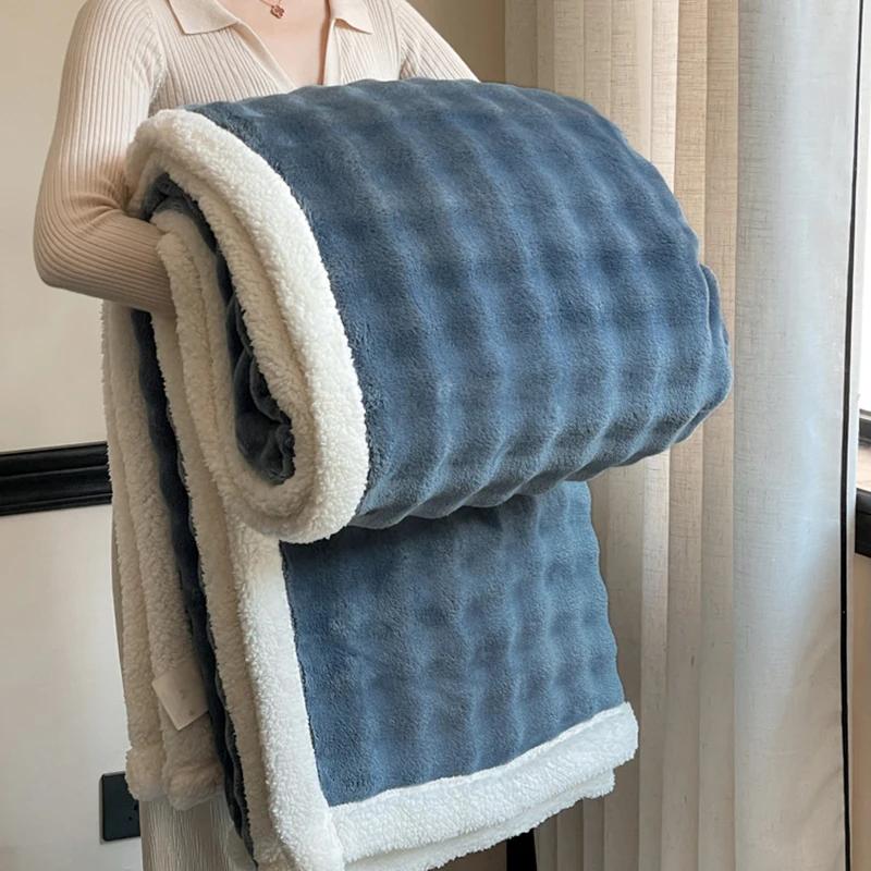 Furry Plush Warm Winter Double Layered Blanket Velvet Coral Fleece Flannel Soft Thick Bedspread for Bed Sofa Single Double Size