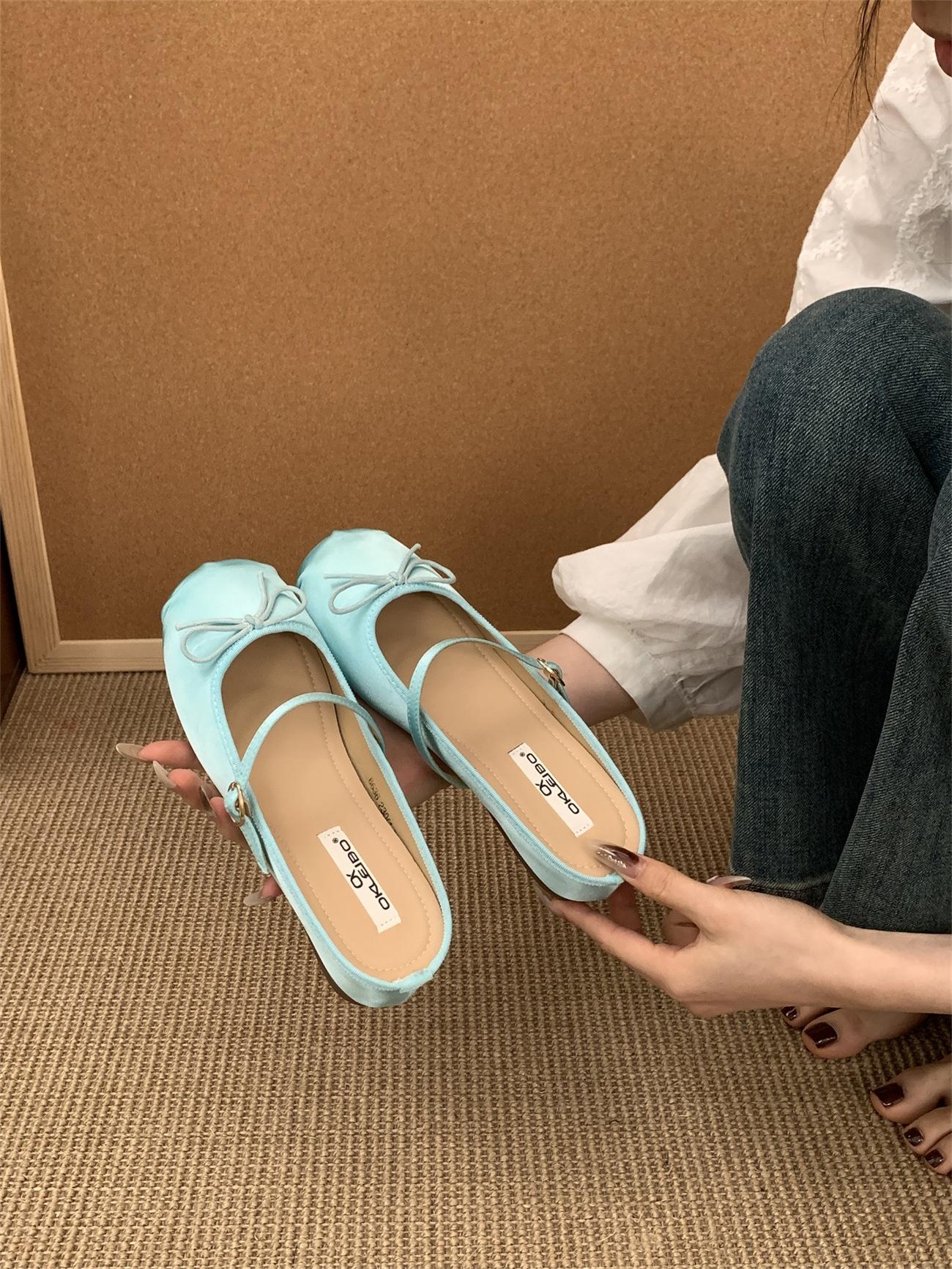 

Французский бант маленькая внутренняя высота полутапочки женские носят весна 2025 модная сумка голова крутые тапочки 39 синий