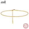 EFFIE QUEEN 925 Pure Silver 14k Gold 1.5mm Braided Rope Chain Anklet Simple Jewelry for Women Summer Beach Banquet Party SA34