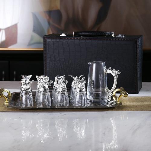 Twelve Zodiac Liquor Wine Glass Set Household Small Wine Glasses Hip Flasks Chinese Imitation European Drinkware Exquisite Gift