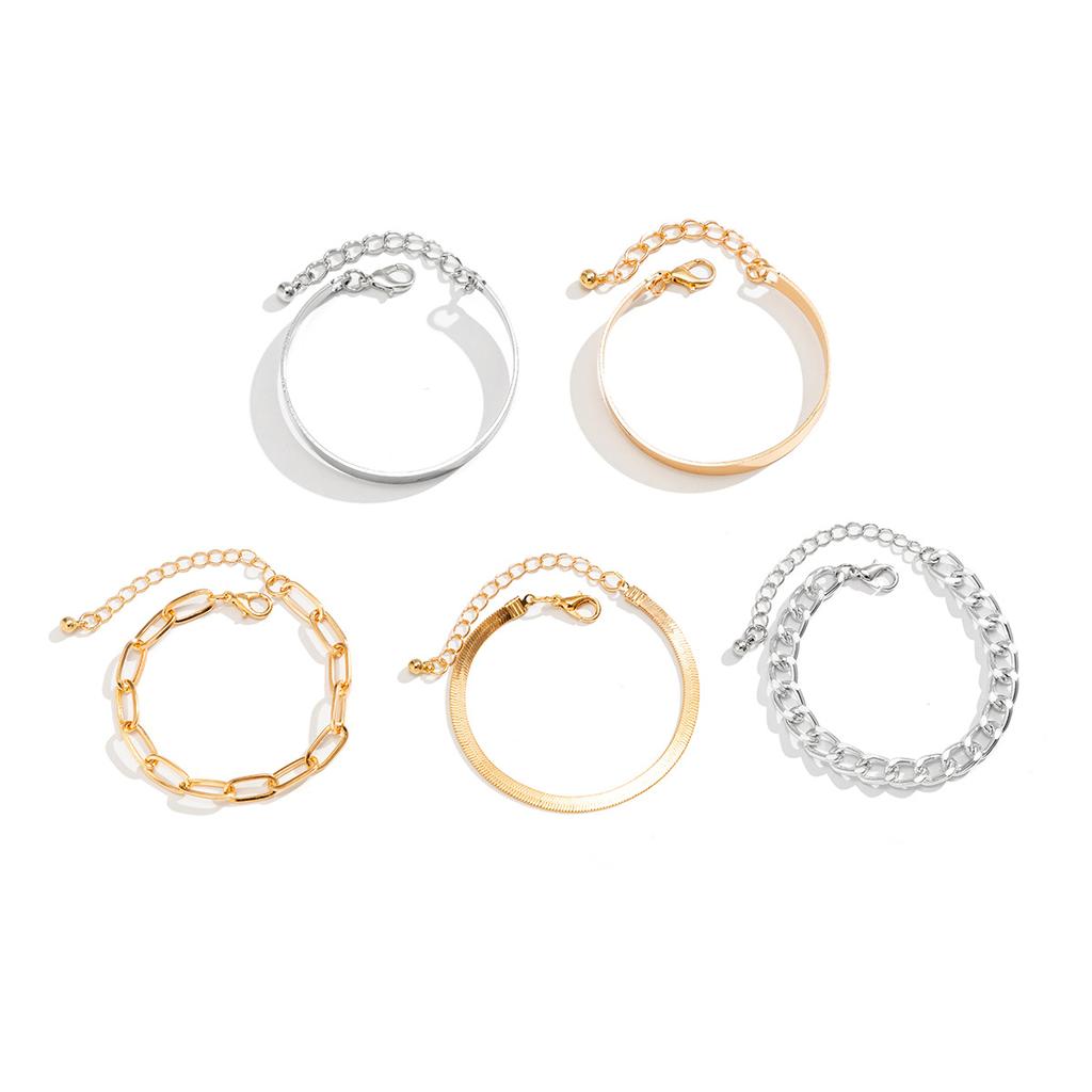 Smooth C-Shaped Mixed And Matched Twist Chain Jewelry, Simple Threaded Exaggerated O-Chain Set Bracelet