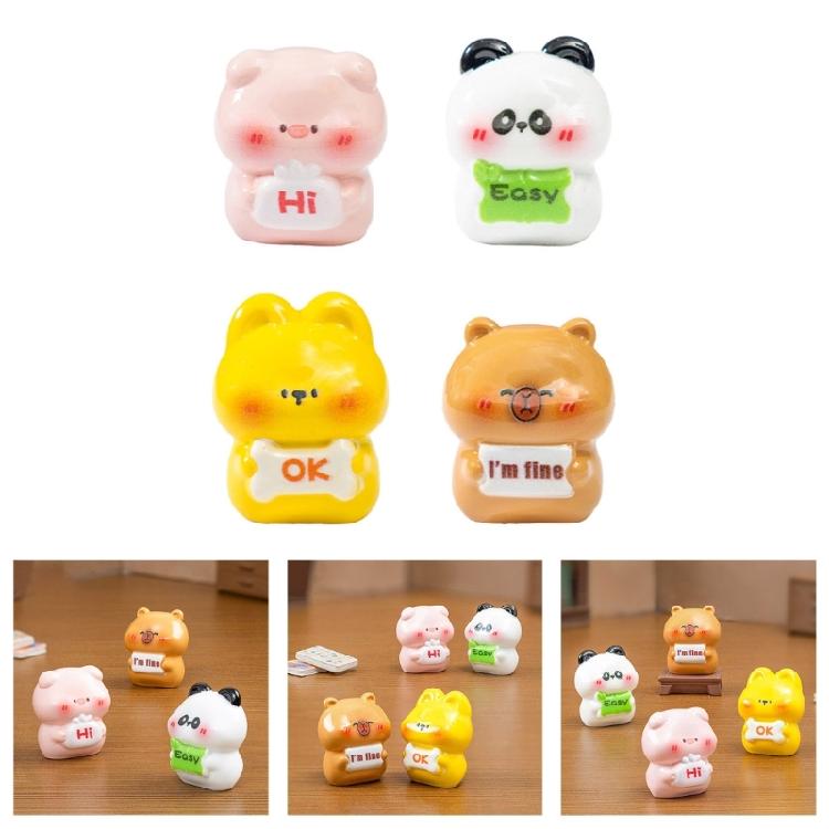 Collection Of 4 Funny Cartoon Animal Figurines With Emotional Signs For Enhancing Kids Room And Office Desktop Decors