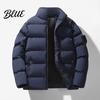 Zipper Closure Cotton Jacket with Long Sleeve Stand Collar Coat Men Zip-up Thickened Side Pockets