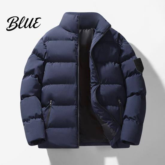 Zipper Closure Cotton Jacket with Long Sleeve Stand Collar Coat Men Zip-up Thickened Side Pockets