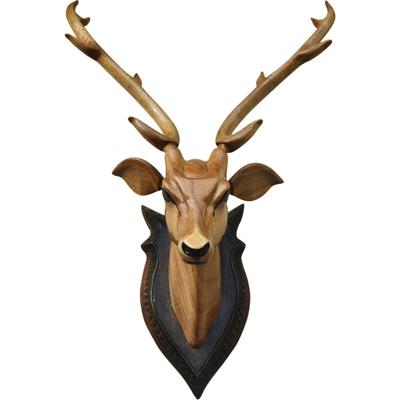 Dekor ürünü “GEYİK BAŞI” 60 cm yüksekliğinde boynuzlu – ahşap el sanatları gösteri parçası duvar dekorasyonu için ürün. Dekoratif Vitrin - 60 cm  (Ahşap, Şeffaf)