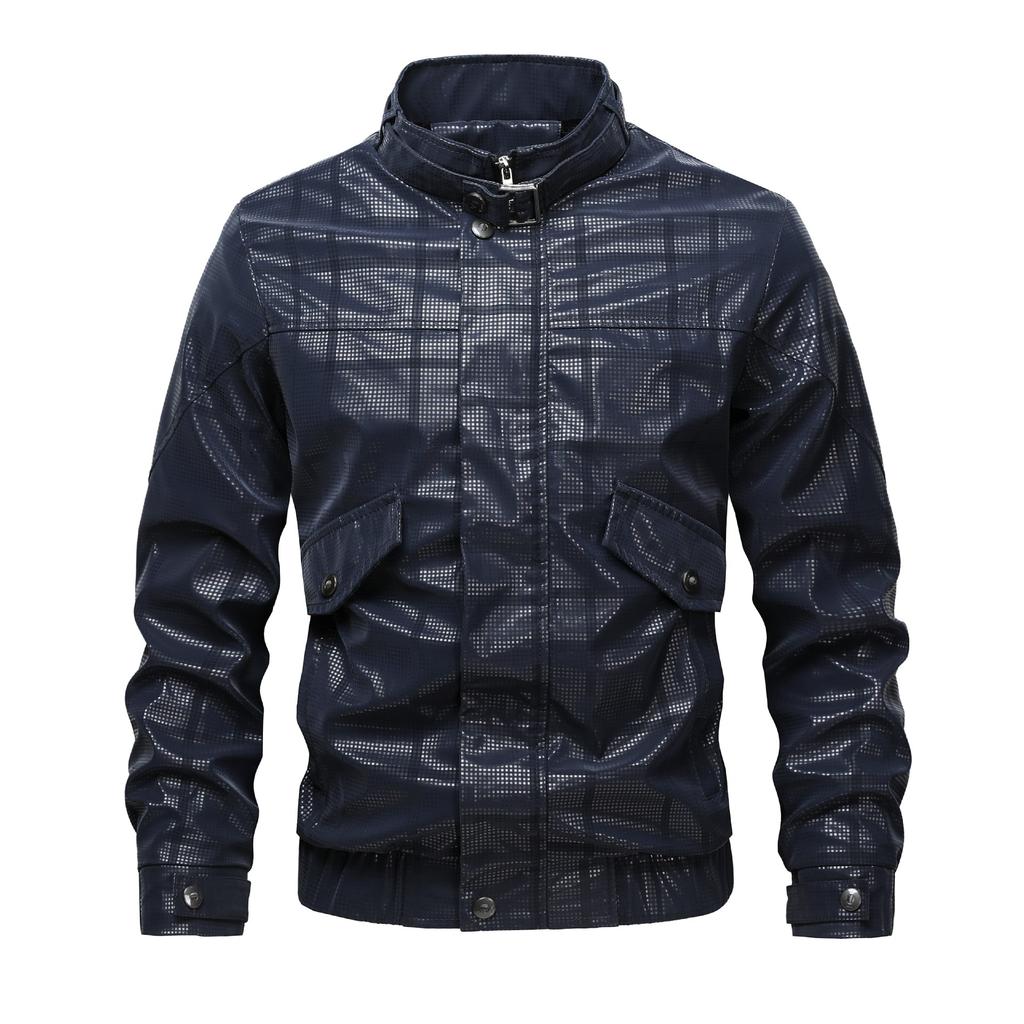 Men's leather jacket, biker-style stand-collar casual top, short windproof and cold-resistant men's leather jacket, youth jacket
