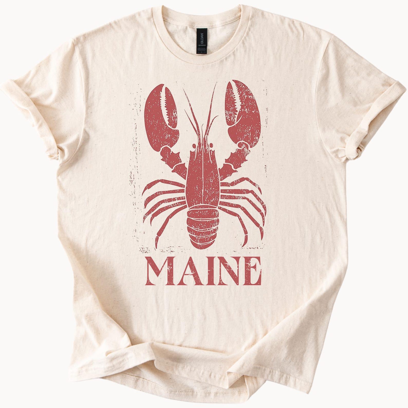 Vintage Lobster Maine Graphic Shirt Softstyle Natural Tee Coastal Nautical Seafood Souvenir Summer Beach Vacation Shirt 120